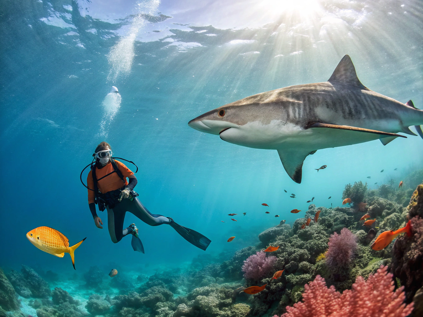 Silvertip reef shark and marine life in Avatoru Pass